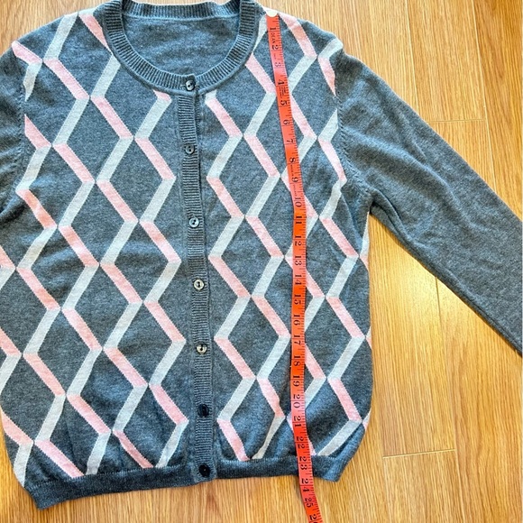 Vintage Wool Cashmere Argyle Button-Up Cardigan Pink Grey - Picture 12 of 13